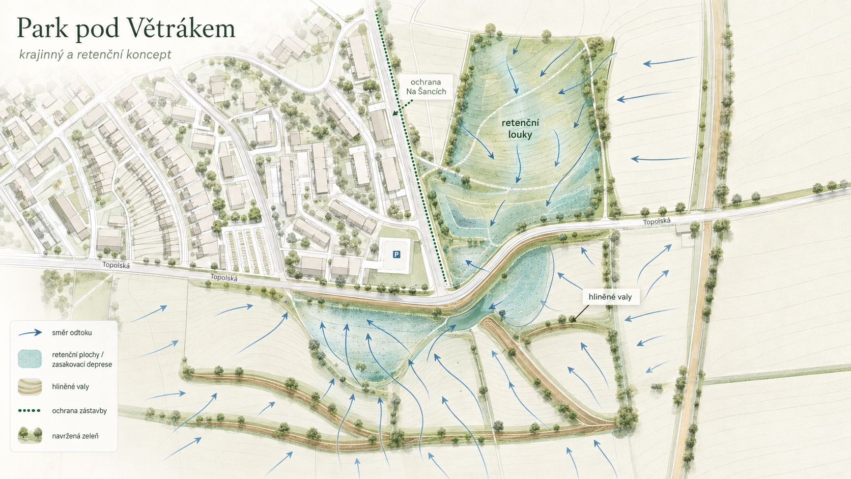 Krajinný a retenční koncept Park pod větrákem pod Větrníkem v Chrudimi